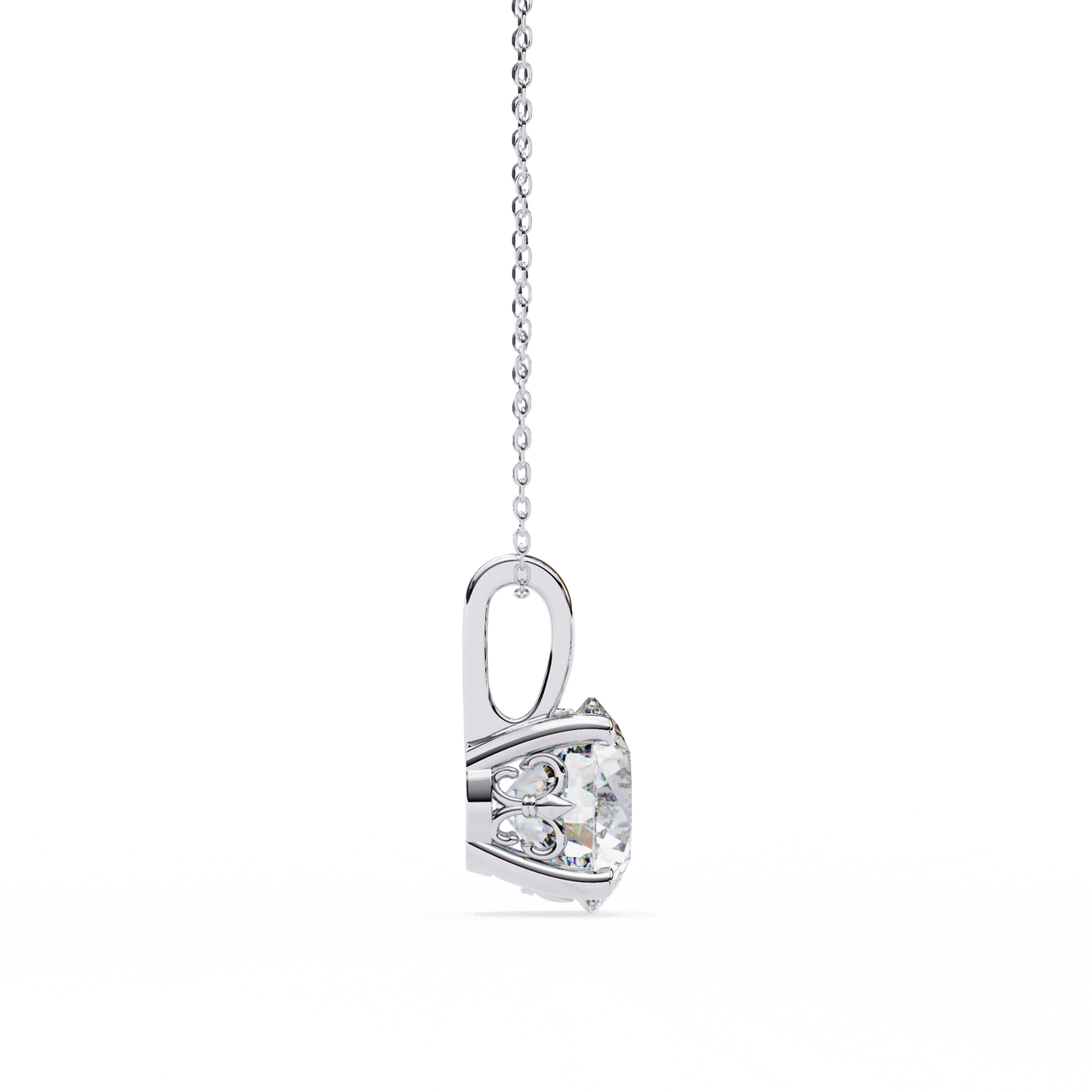 3.00 CT Cushion-Cut Lab-Grown Diamond Fleur-de-Lis Filigree Pendant Necklace in 14K Gold & Platinum