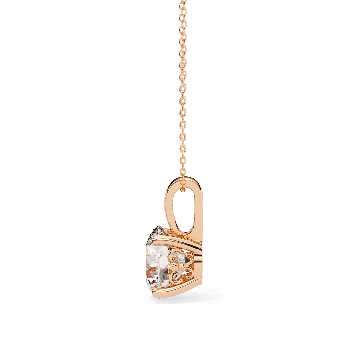 3.00 CT Cushion-Cut Lab-Grown Diamond Fleur-de-Lis Filigree Pendant Necklace in 14K Gold & Platinum