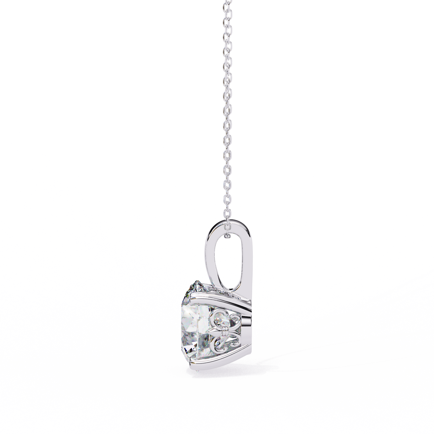 3.00 CT Cushion-Cut Lab-Grown Diamond Fleur-de-Lis Filigree Pendant Necklace in 14K Gold & Platinum