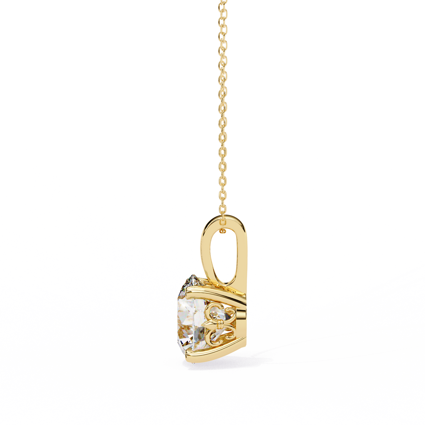 3.00 CT Cushion-Cut Lab-Grown Diamond Fleur-de-Lis Filigree Pendant Necklace in 14K Gold & Platinum