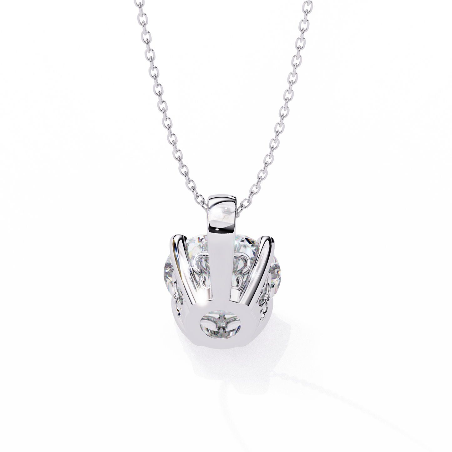 3.00 CT Cushion-Cut Lab-Grown Diamond Fleur-de-Lis Filigree Pendant Necklace in 14K Gold & Platinum