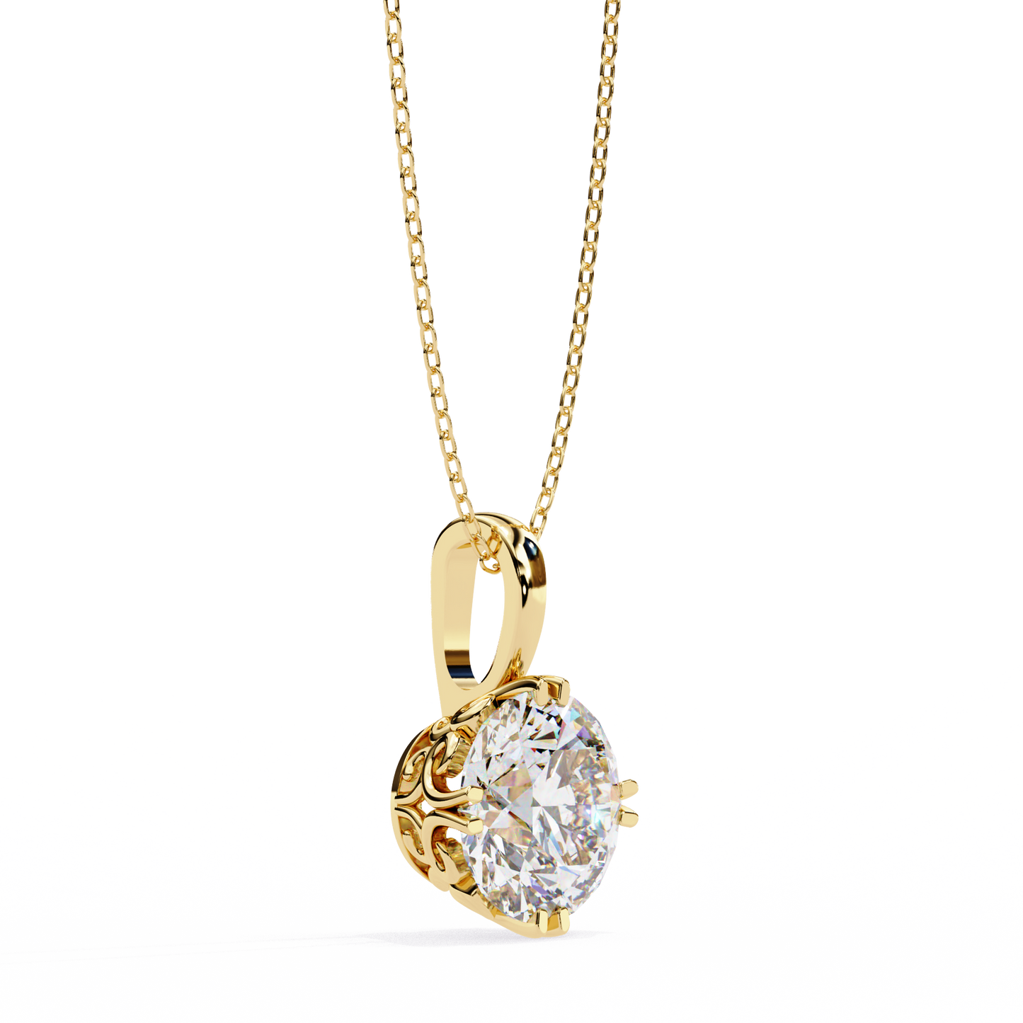 1.80 CT Round Lab-Grown Diamond Vintage Filigree Pendant Necklace in 14K Gold & Platinum