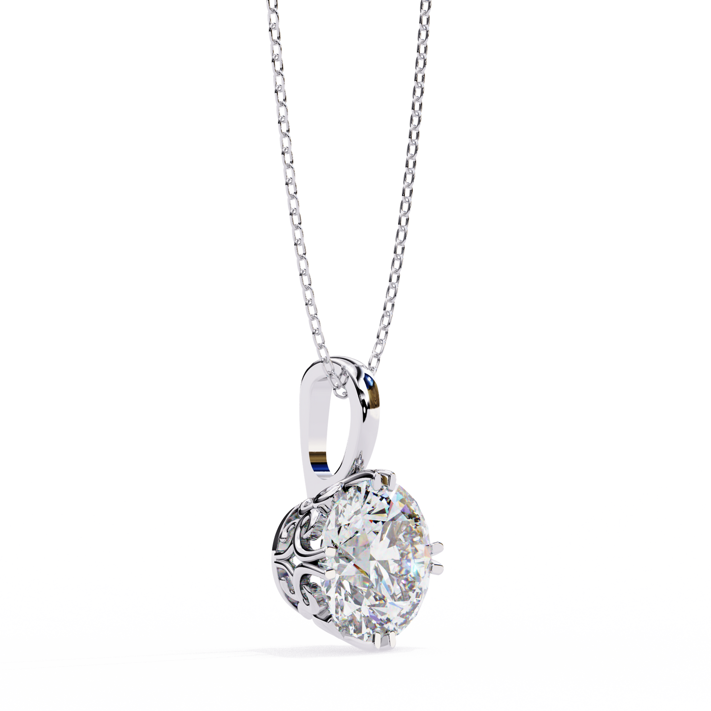 1.80 CT Round Lab-Grown Diamond Vintage Filigree Pendant Necklace in 14K Gold & Platinum
