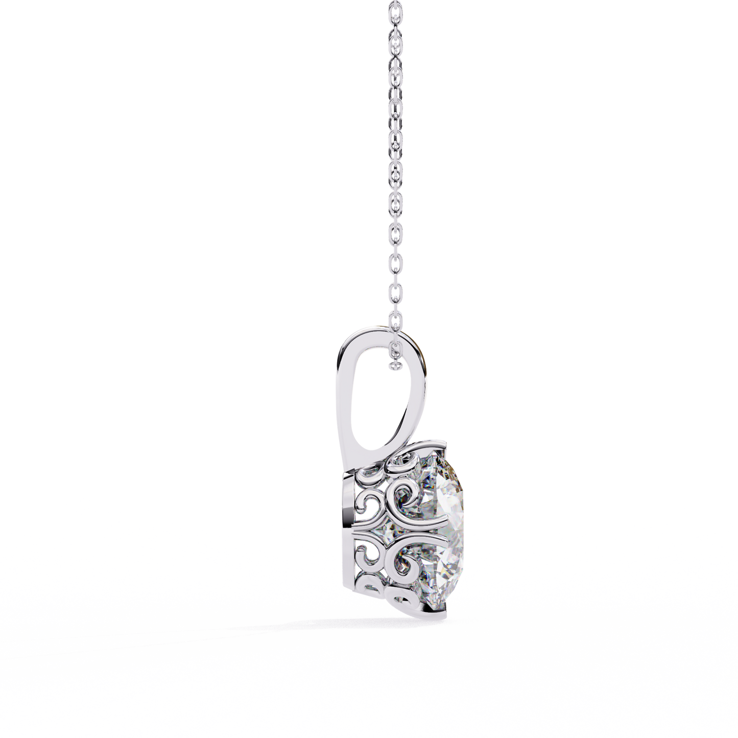1.80 CT Round Lab-Grown Diamond Vintage Filigree Pendant Necklace in 14K Gold & Platinum