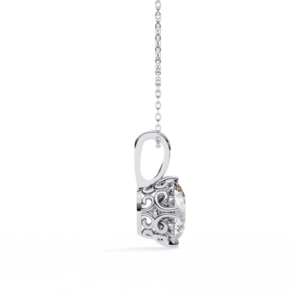 1.80 CT Round Lab-Grown Diamond Vintage Filigree Pendant Necklace in 14K Gold & Platinum