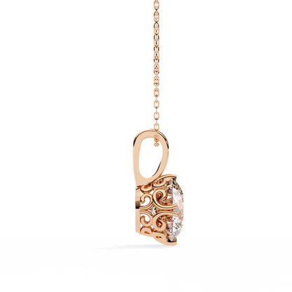 1.80 CT Round Lab-Grown Diamond Vintage Filigree Pendant Necklace in 14K Gold & Platinum