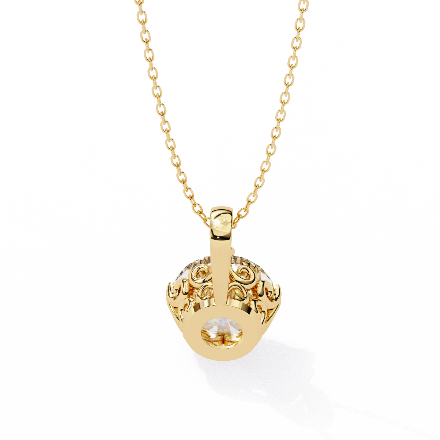 1.80 CT Round Lab-Grown Diamond Vintage Filigree Pendant Necklace in 14K Gold & Platinum