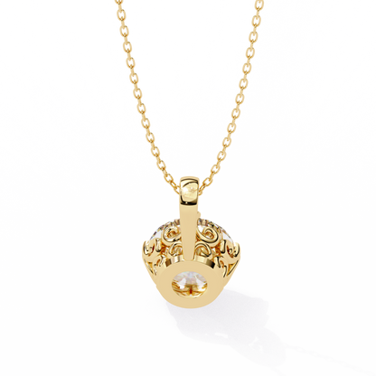 1.80 CT Round Lab-Grown Diamond Vintage Filigree Pendant Necklace in 14K Gold & Platinum