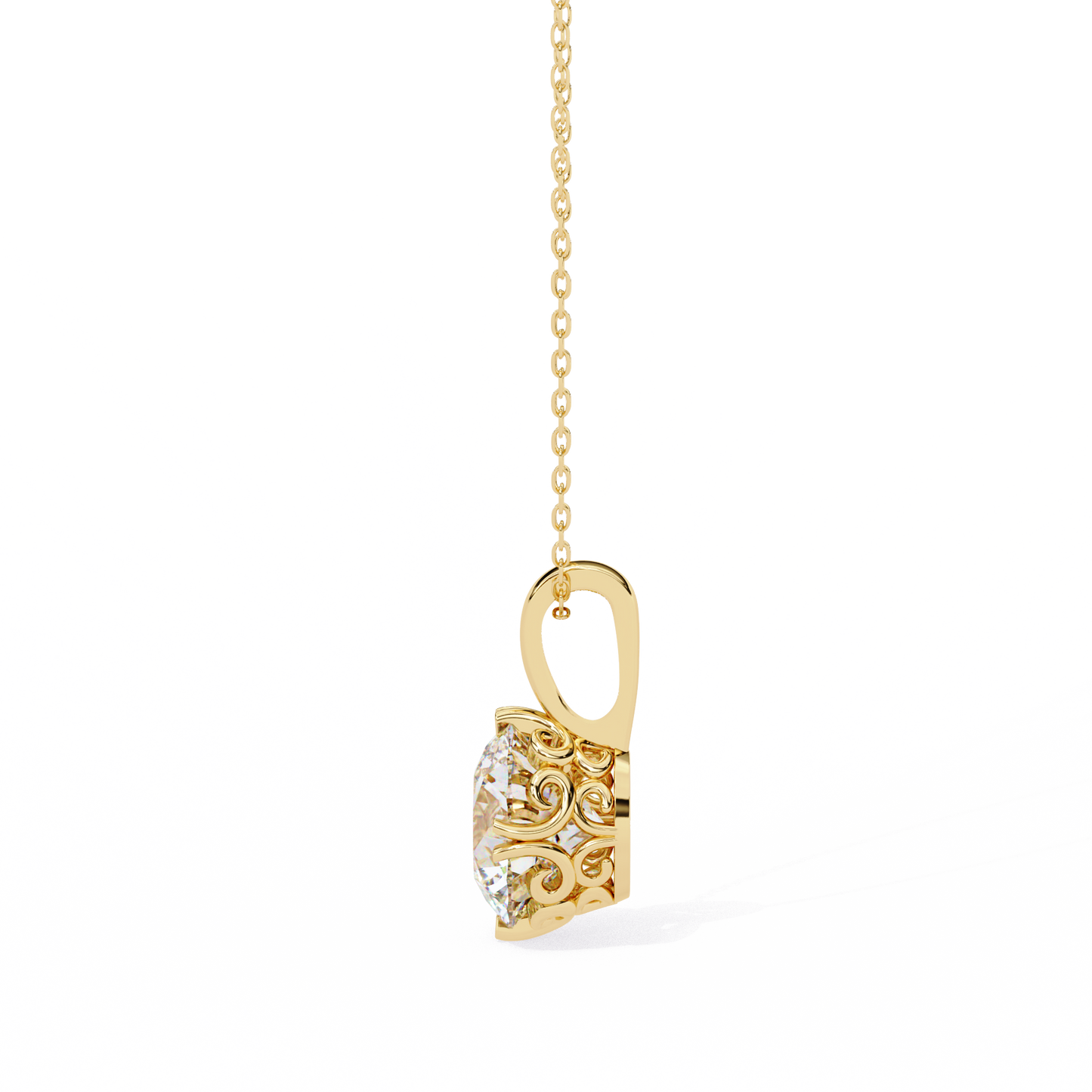 1.80 CT Round Lab-Grown Diamond Vintage Filigree Pendant Necklace in 14K Gold & Platinum