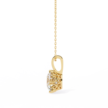 1.80 CT Round Lab-Grown Diamond Vintage Filigree Pendant Necklace in 14K Gold & Platinum