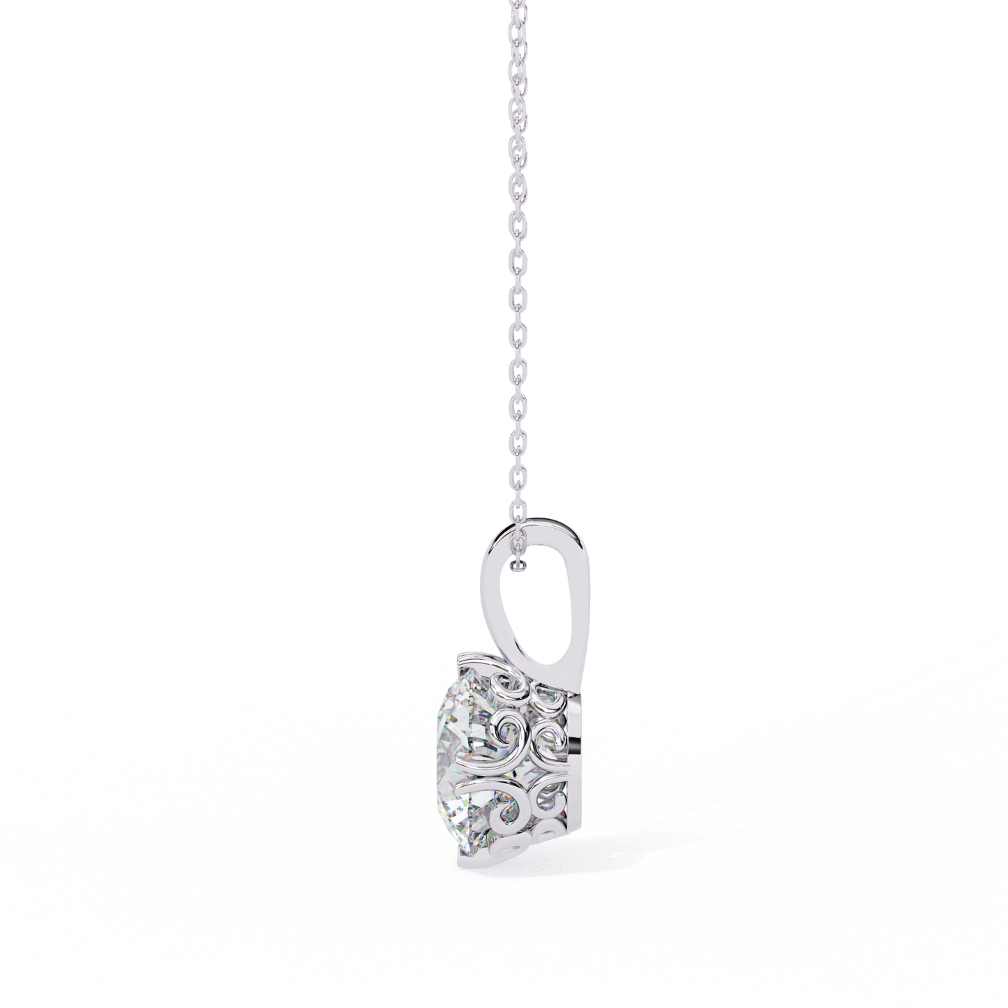 1.80 CT Round Lab-Grown Diamond Vintage Filigree Pendant Necklace in 14K Gold & Platinum