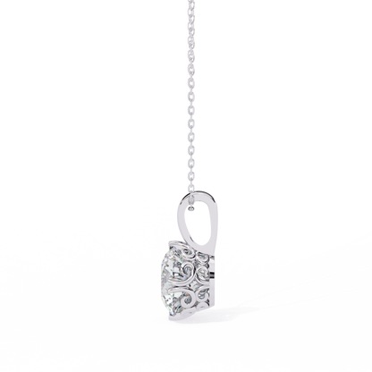 1.80 CT Round Lab-Grown Diamond Vintage Filigree Pendant Necklace in 14K Gold & Platinum
