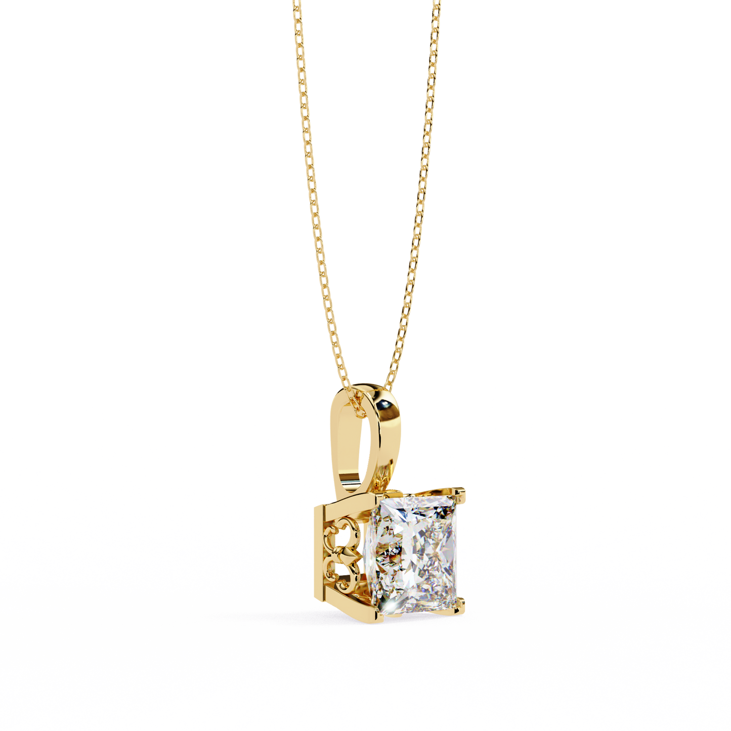 2.60 CT Princess-Cut Lab-Grown Diamond Filigree Pendant Necklace in 14K Gold & Platinum