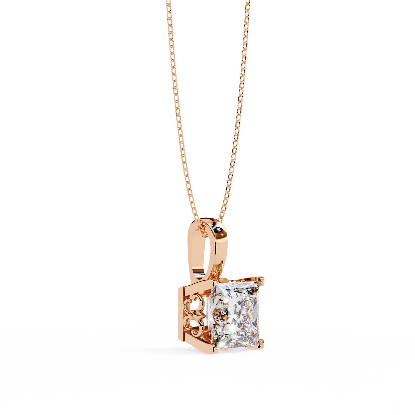 2.60 CT Princess-Cut Lab-Grown Diamond Filigree Pendant Necklace in 14K Gold & Platinum