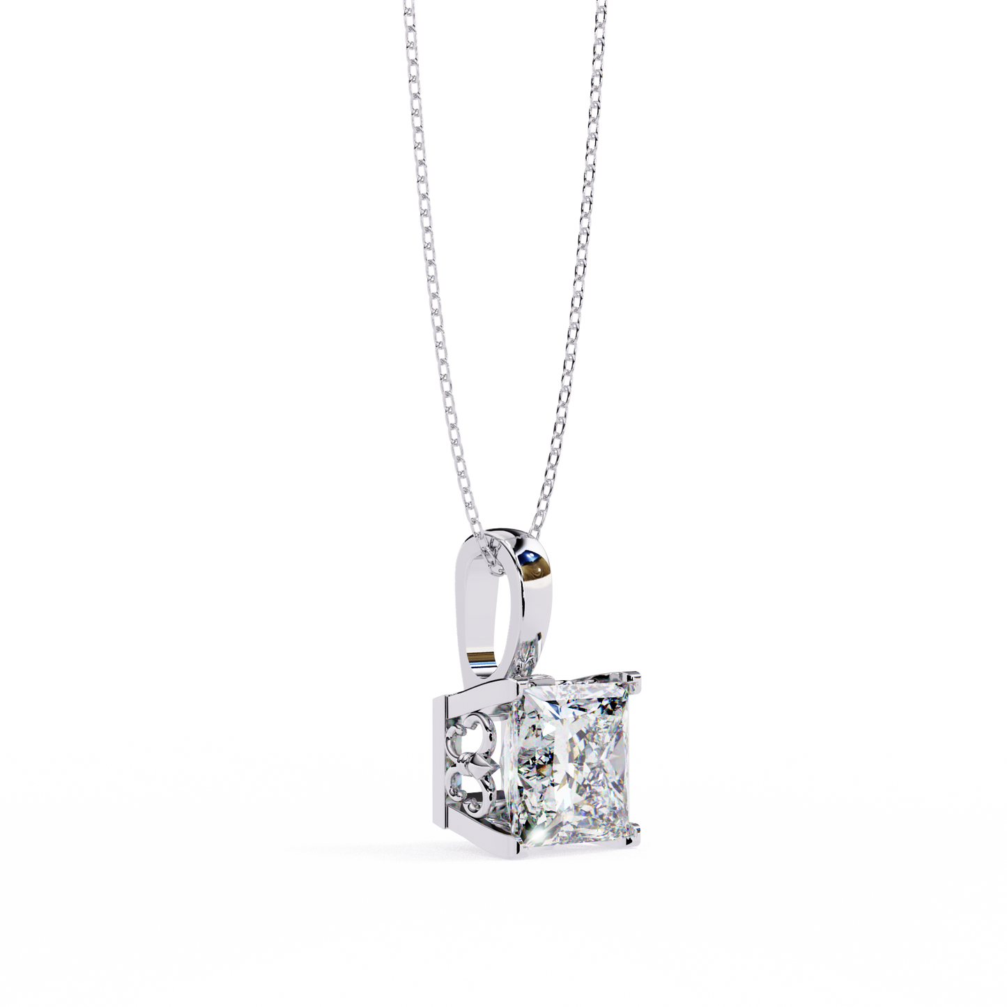 2.60 CT Princess-Cut Lab-Grown Diamond Filigree Pendant Necklace in 14K Gold & Platinum