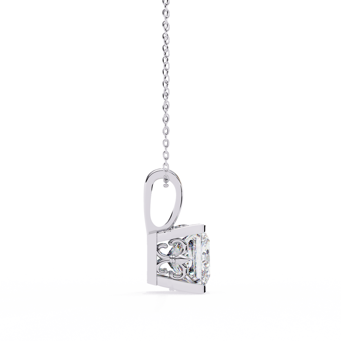 2.60 CT Princess-Cut Lab-Grown Diamond Filigree Pendant Necklace in 14K Gold & Platinum