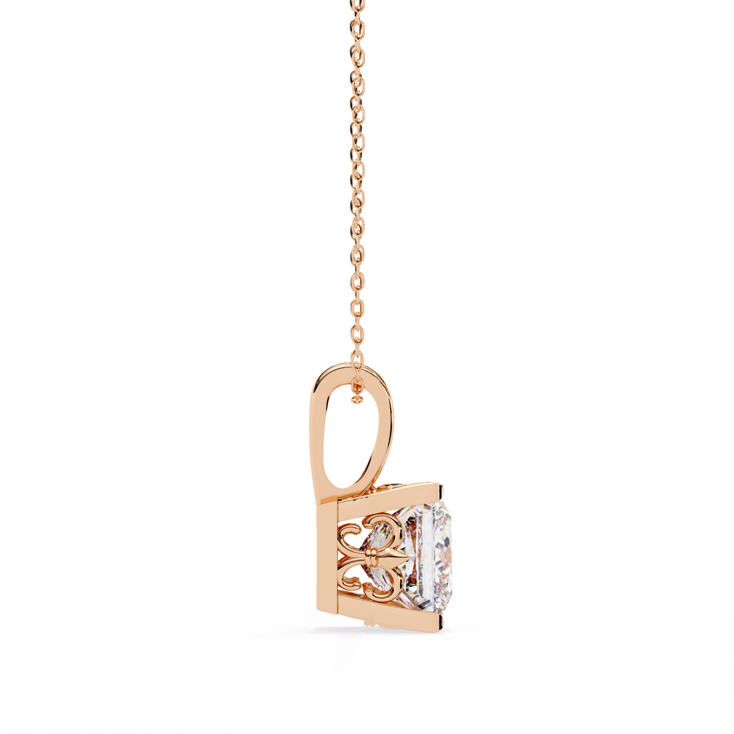 2.60 CT Princess-Cut Lab-Grown Diamond Filigree Pendant Necklace in 14K Gold & Platinum