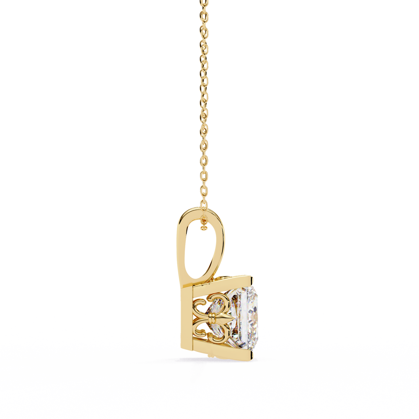 2.60 CT Princess-Cut Lab-Grown Diamond Filigree Pendant Necklace in 14K Gold & Platinum