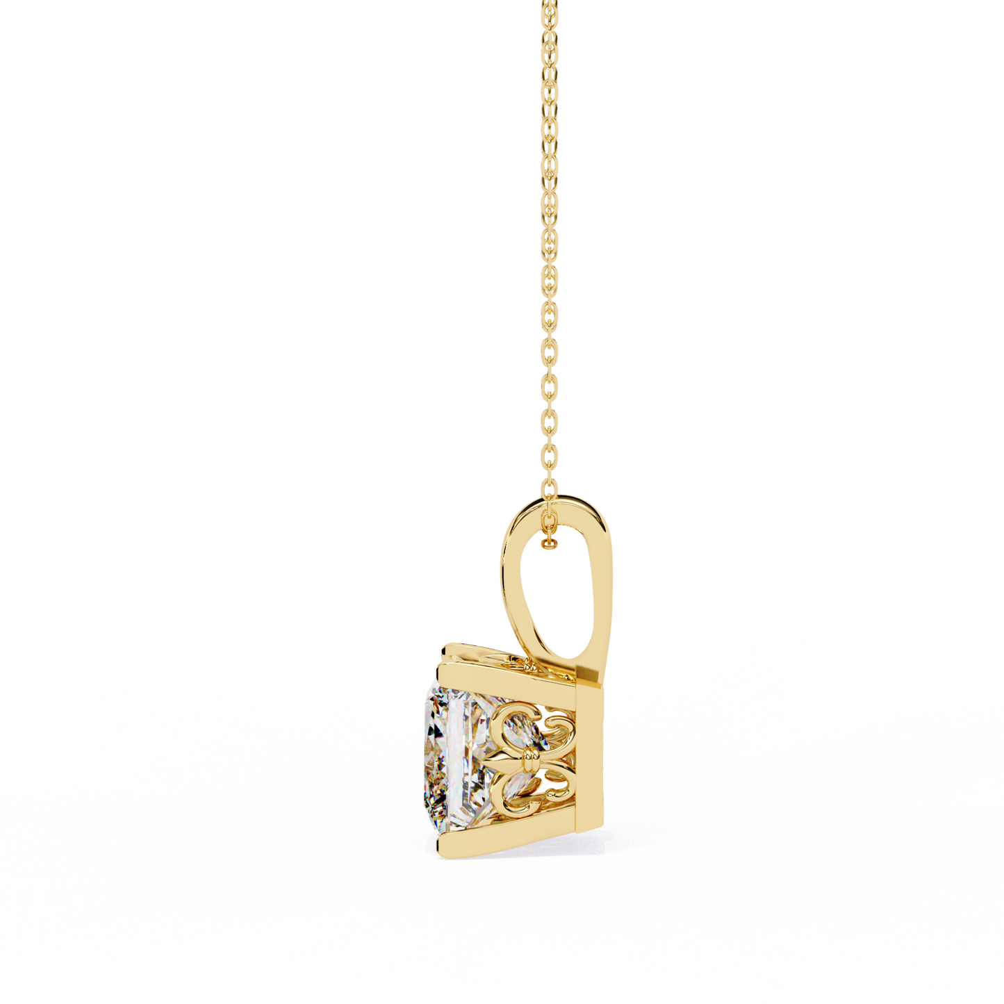 2.60 CT Princess-Cut Lab-Grown Diamond Filigree Pendant Necklace in 14K Gold & Platinum
