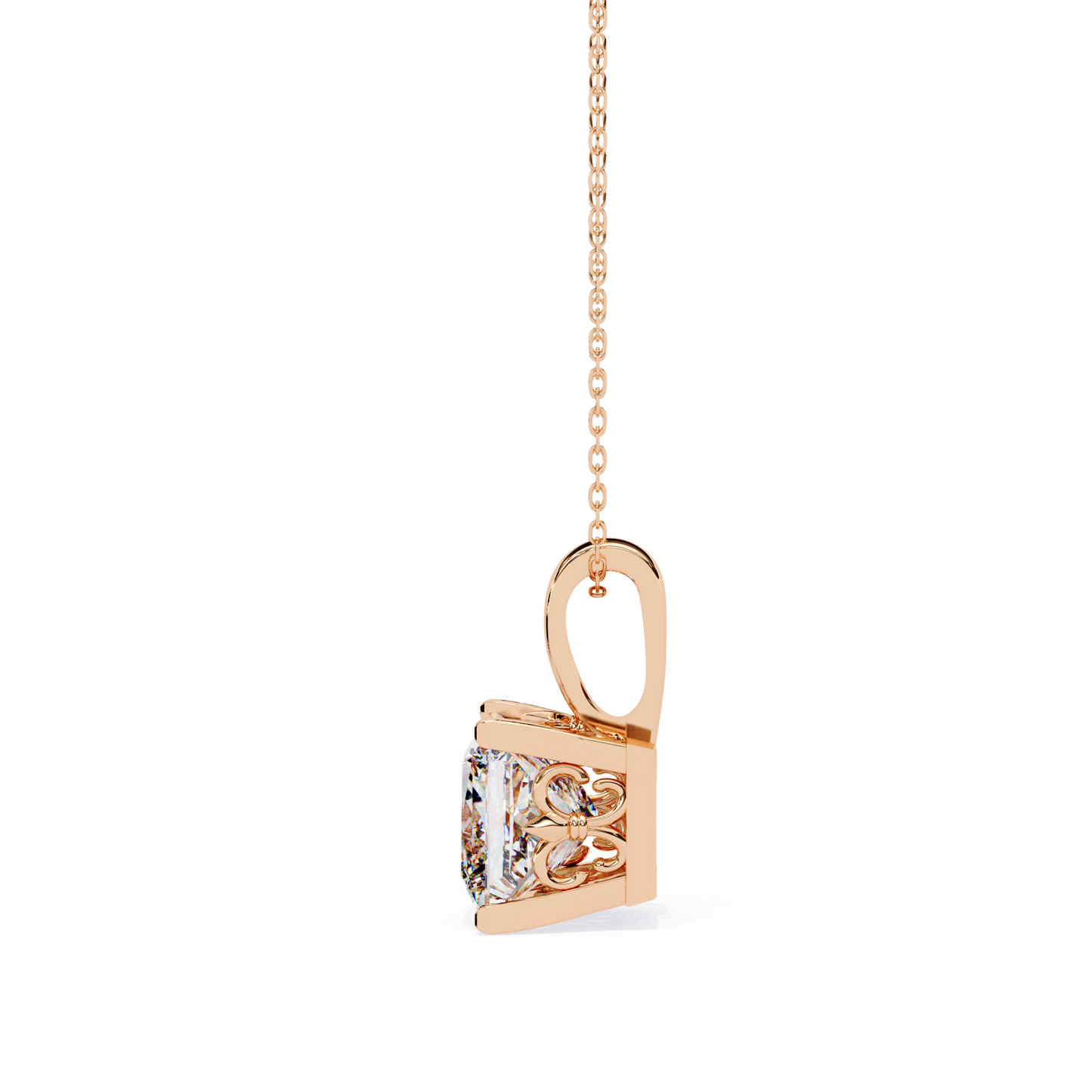 2.60 CT Princess-Cut Lab-Grown Diamond Filigree Pendant Necklace in 14K Gold & Platinum