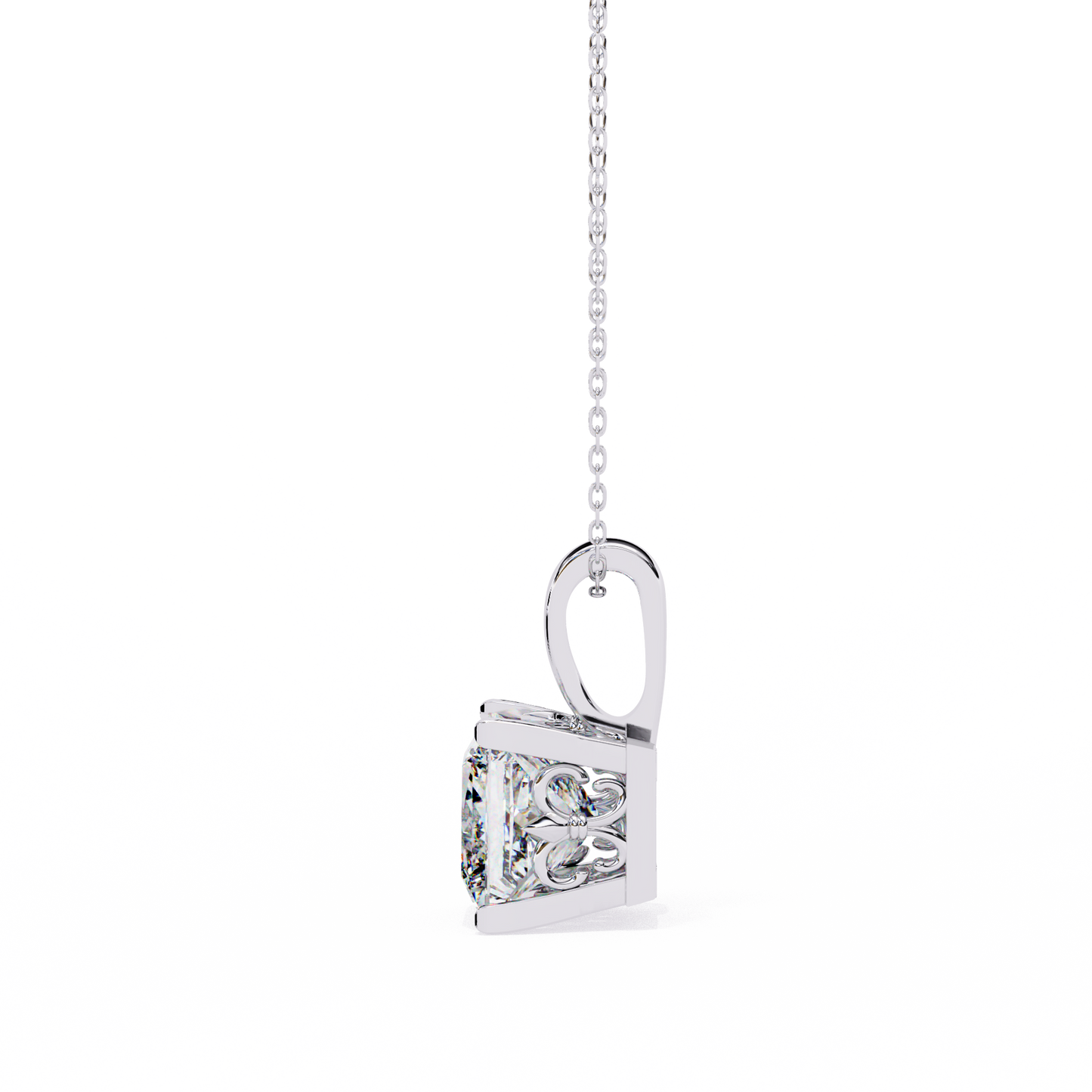 2.60 CT Princess-Cut Lab-Grown Diamond Filigree Pendant Necklace in 14K Gold & Platinum