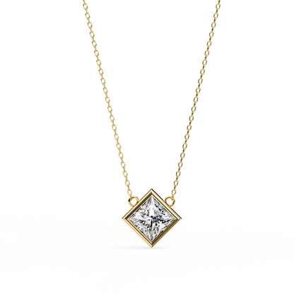 2.00 CT Princess-Cut Lab-Grown Diamond Bezel Pendant Necklace in 14K Gold & Platinum