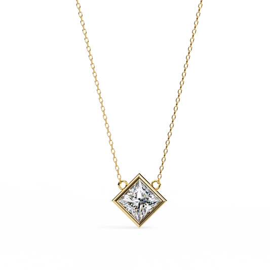 2.00 CT Princess-Cut Lab-Grown Diamond Bezel Pendant Necklace in 14K Gold & Platinum