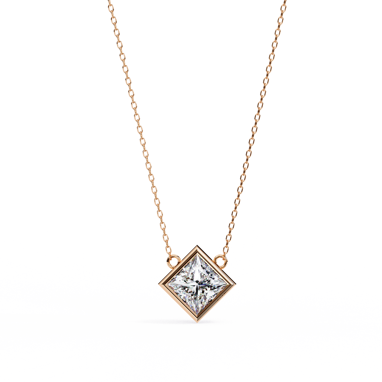 2.00 CT Princess-Cut Lab-Grown Diamond Bezel Pendant Necklace in 14K Gold & Platinum