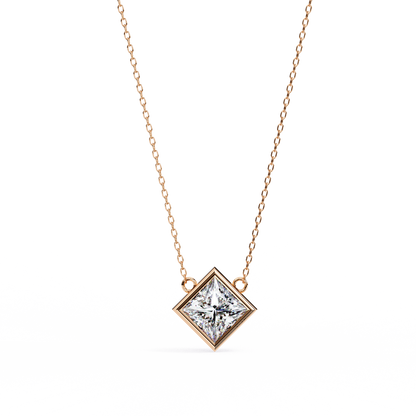 2.00 CT Princess-Cut Lab-Grown Diamond Bezel Pendant Necklace in 14K Gold & Platinum