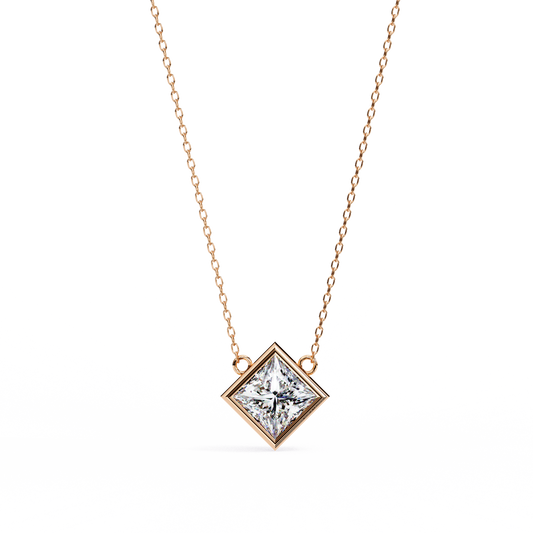 2.00 CT Princess-Cut Lab-Grown Diamond Bezel Pendant Necklace in 14K Gold & Platinum