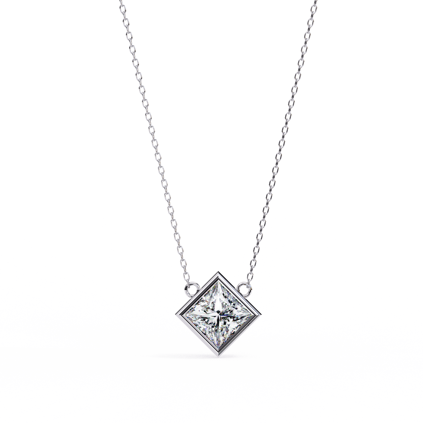 2.00 CT Princess-Cut Lab-Grown Diamond Bezel Pendant Necklace in 14K Gold & Platinum