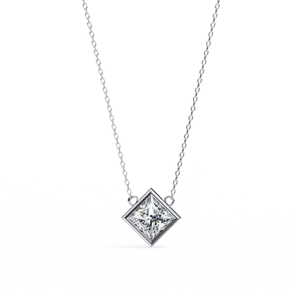 2.00 CT Princess-Cut Lab-Grown Diamond Bezel Pendant Necklace in 14K Gold & Platinum