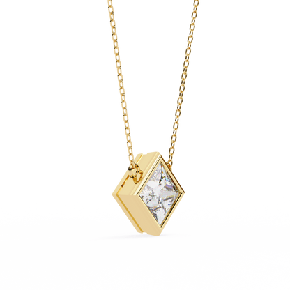 2.00 CT Princess-Cut Lab-Grown Diamond Bezel Pendant Necklace in 14K Gold & Platinum