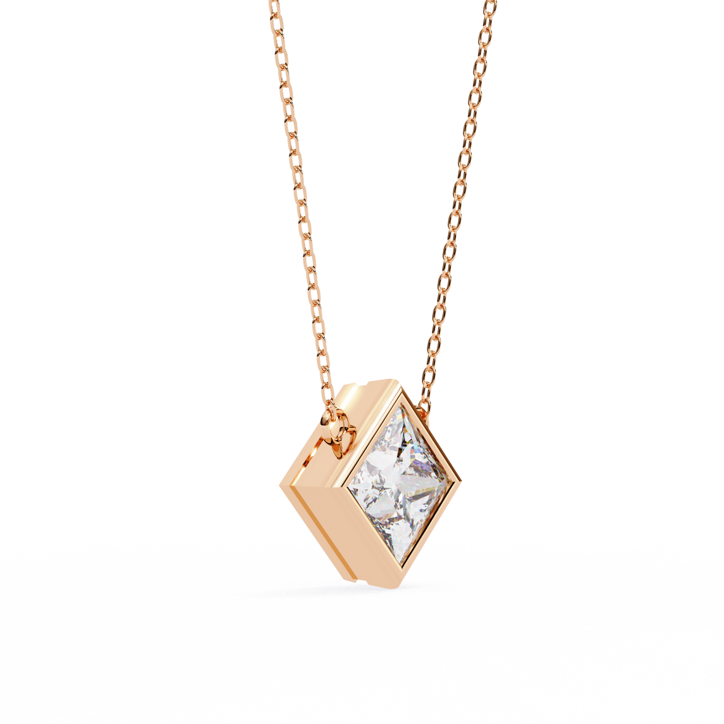 2.00 CT Princess-Cut Lab-Grown Diamond Bezel Pendant Necklace in 14K Gold & Platinum