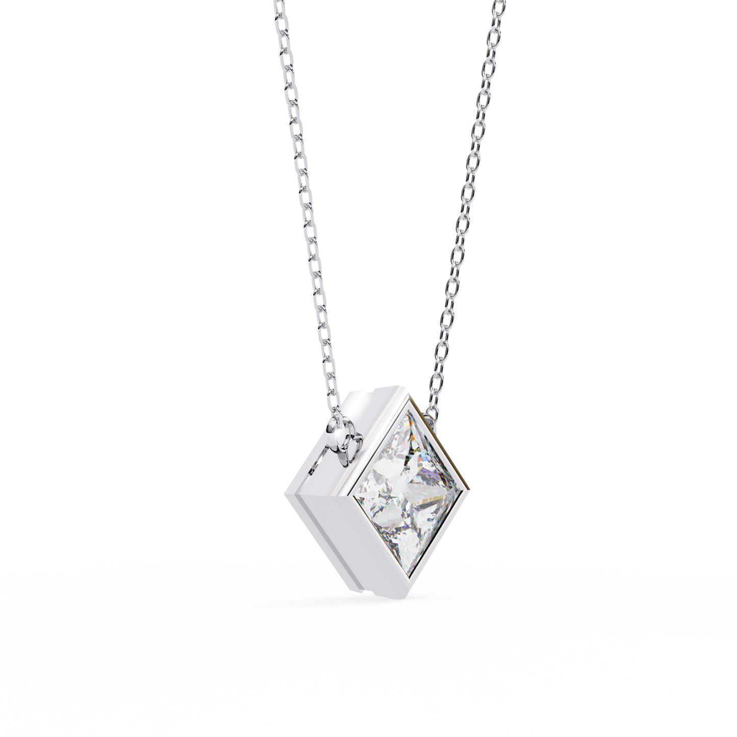 2.00 CT Princess-Cut Lab-Grown Diamond Bezel Pendant Necklace in 14K Gold & Platinum