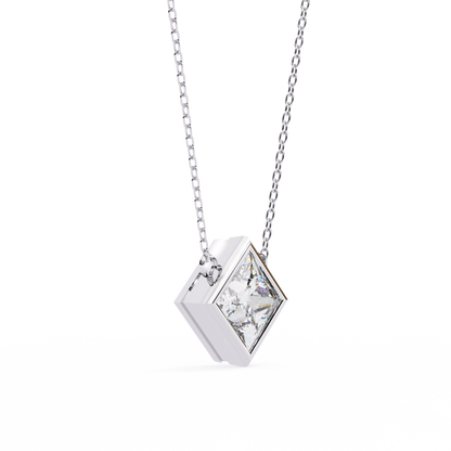 2.00 CT Princess-Cut Lab-Grown Diamond Bezel Pendant Necklace in 14K Gold & Platinum