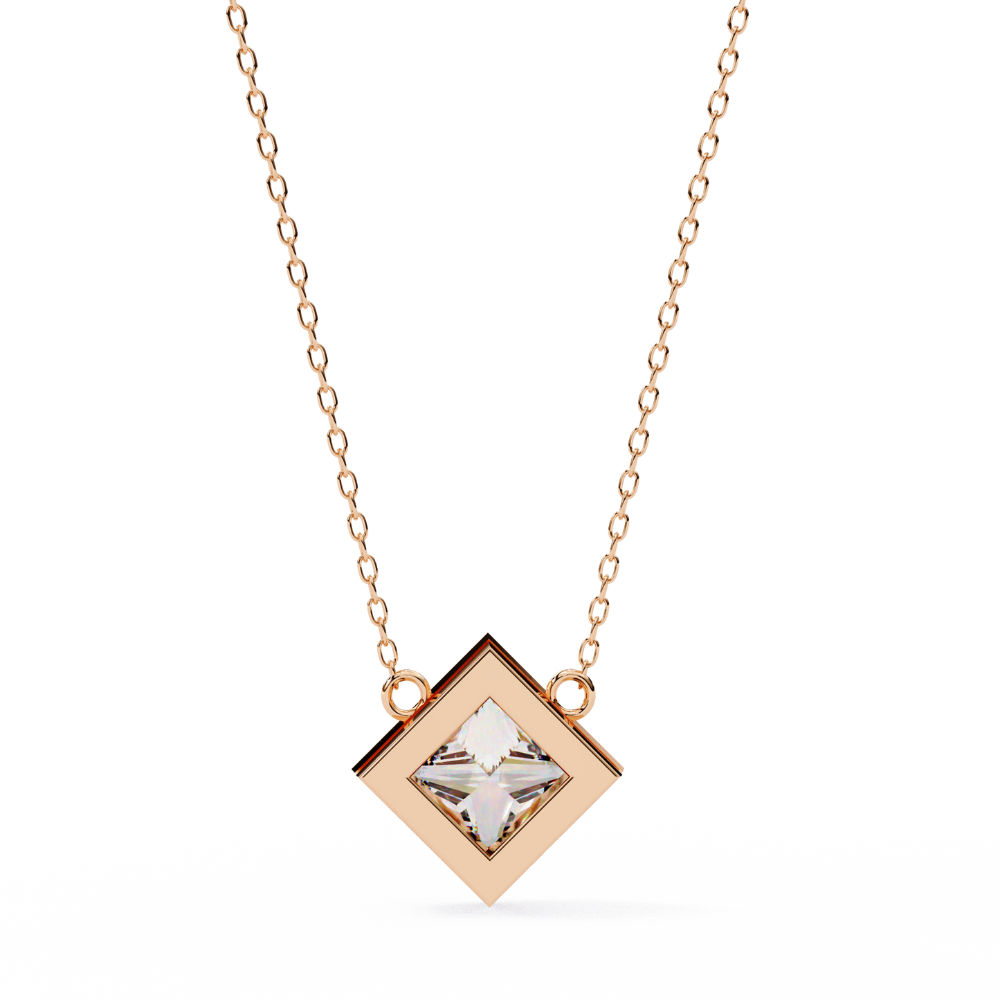 2.00 CT Princess-Cut Lab-Grown Diamond Bezel Pendant Necklace in 14K Gold & Platinum
