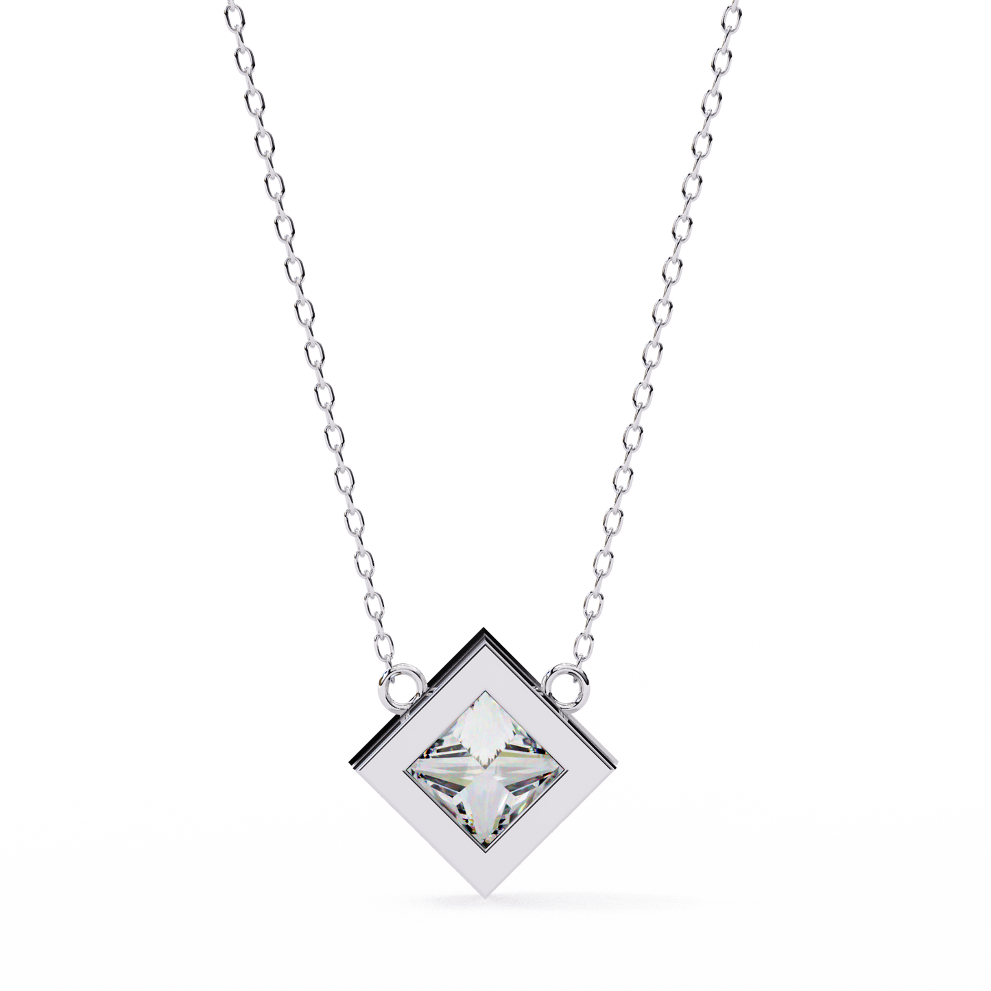 2.00 CT Princess-Cut Lab-Grown Diamond Bezel Pendant Necklace in 14K Gold & Platinum