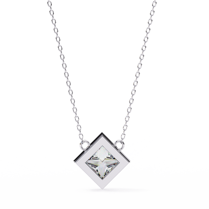 2.00 CT Princess-Cut Lab-Grown Diamond Bezel Pendant Necklace in 14K Gold & Platinum