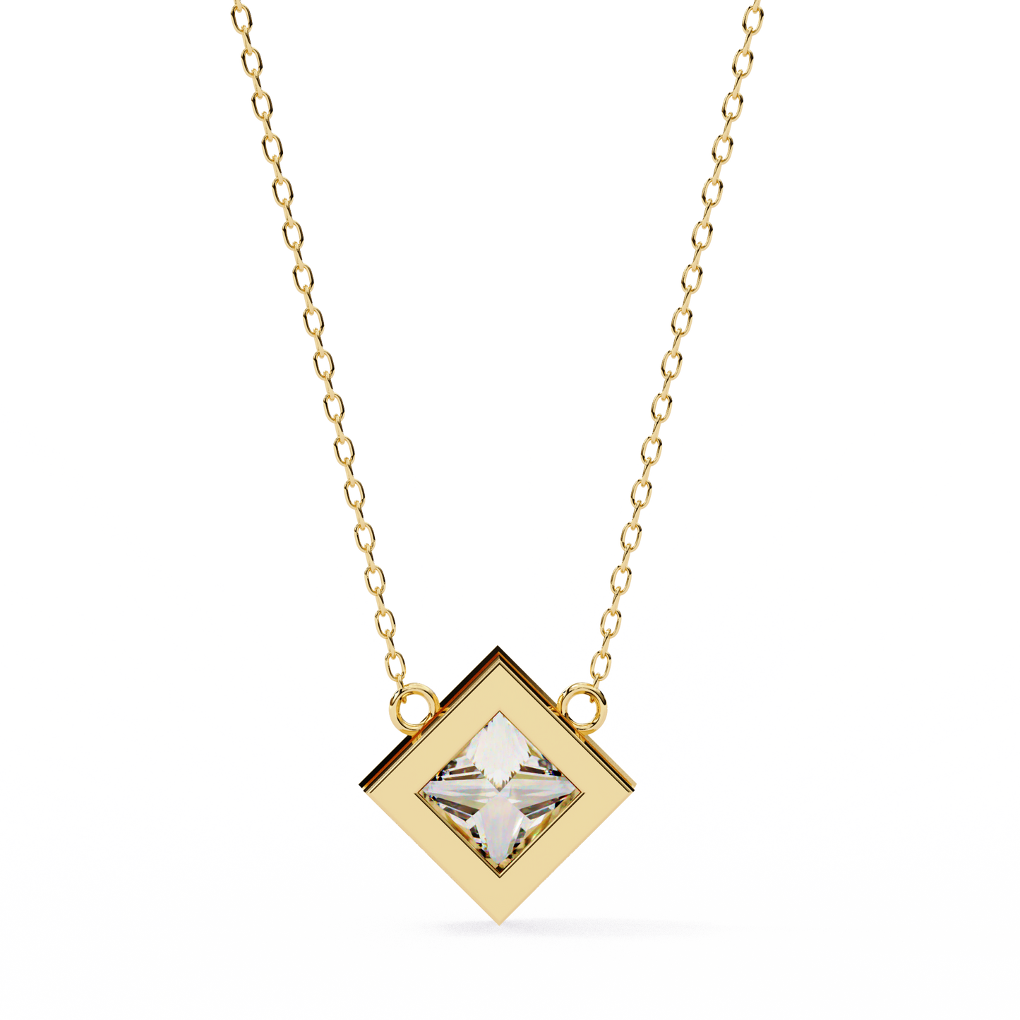 2.00 CT Princess-Cut Lab-Grown Diamond Bezel Pendant Necklace in 14K Gold & Platinum