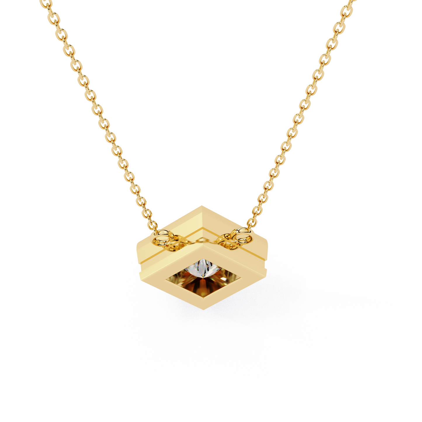 2.00 CT Princess-Cut Lab-Grown Diamond Bezel Pendant Necklace in 14K Gold & Platinum