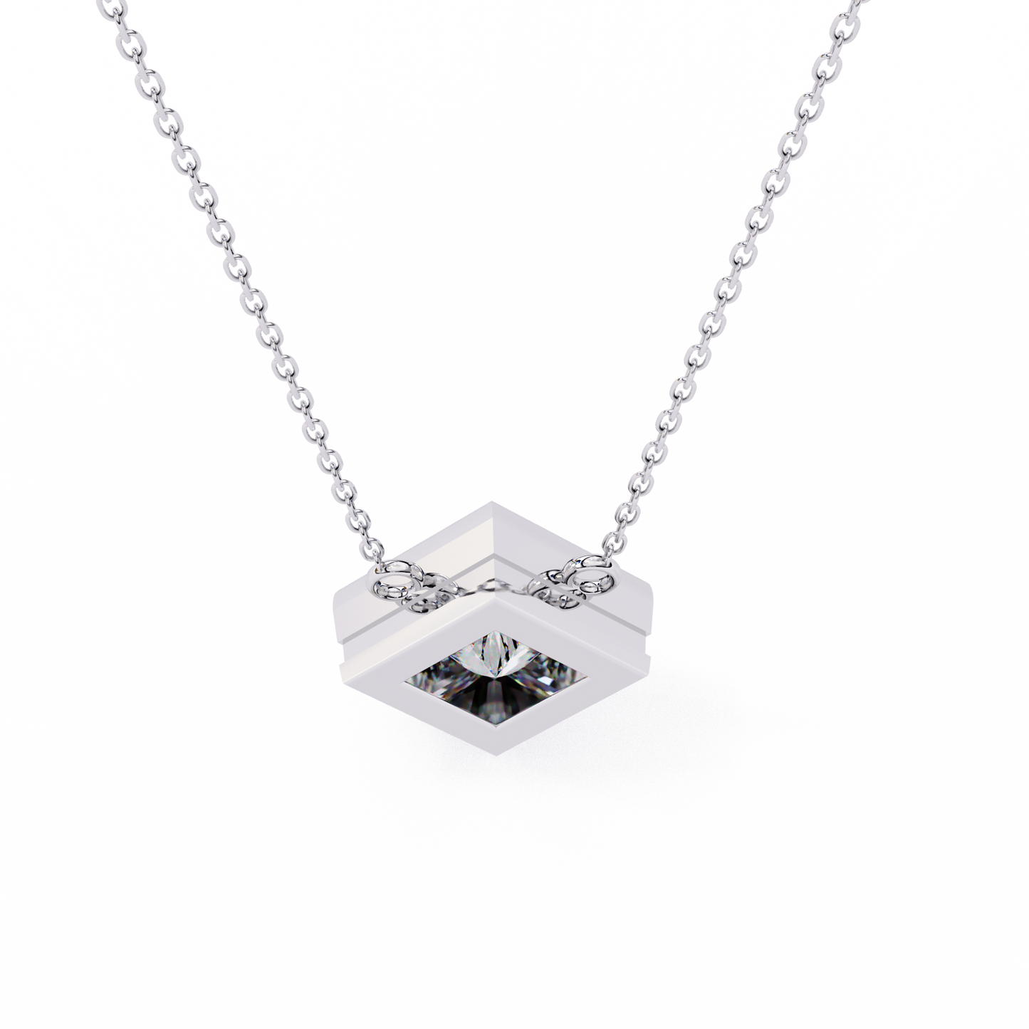 2.00 CT Princess-Cut Lab-Grown Diamond Bezel Pendant Necklace in 14K Gold & Platinum