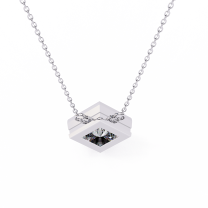 2.00 CT Princess-Cut Lab-Grown Diamond Bezel Pendant Necklace in 14K Gold & Platinum