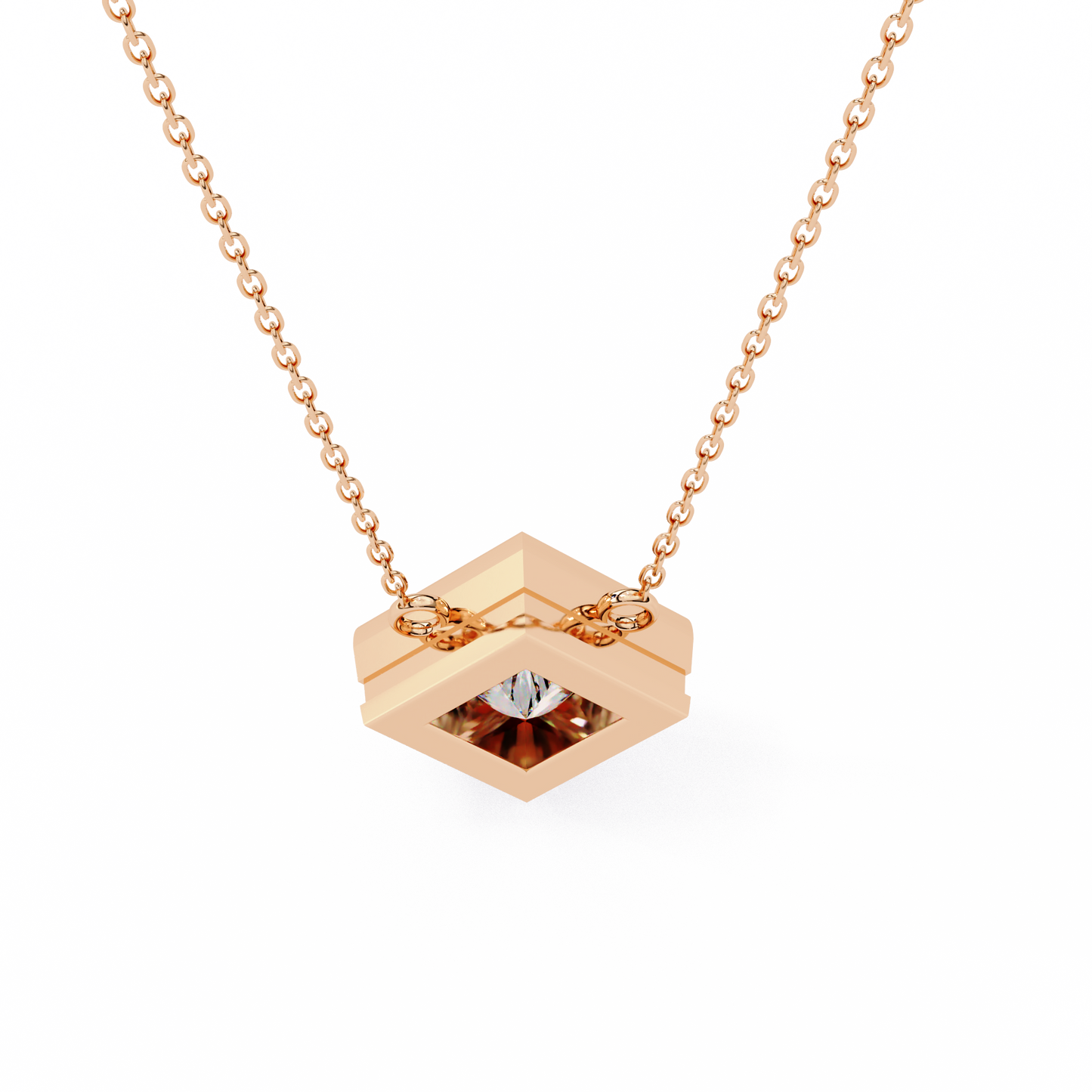 2.00 CT Princess-Cut Lab-Grown Diamond Bezel Pendant Necklace in 14K Gold & Platinum