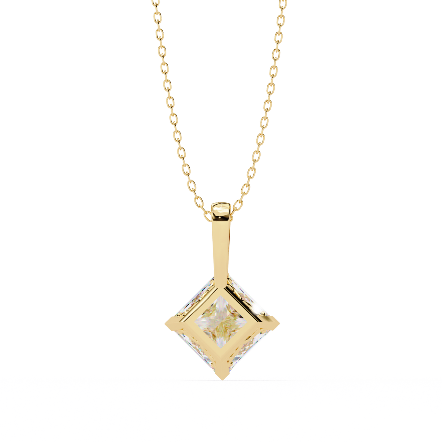 2.90 CT Princess-Cut Lab-Grown Diamond Pendant Necklace in 14K Gold & Platinum