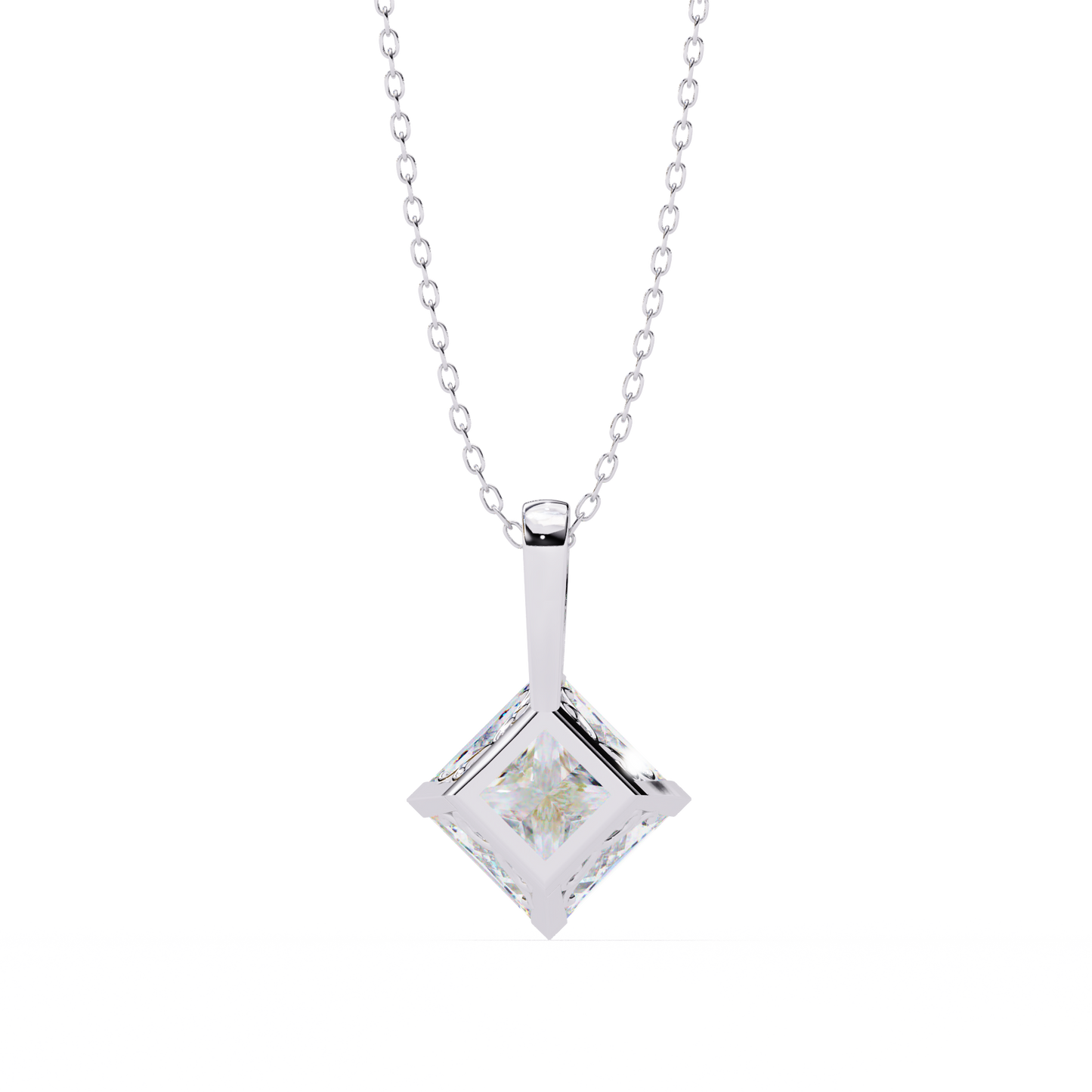 2.90 CT Princess-Cut Lab-Grown Diamond Pendant Necklace in 14K Gold & Platinum