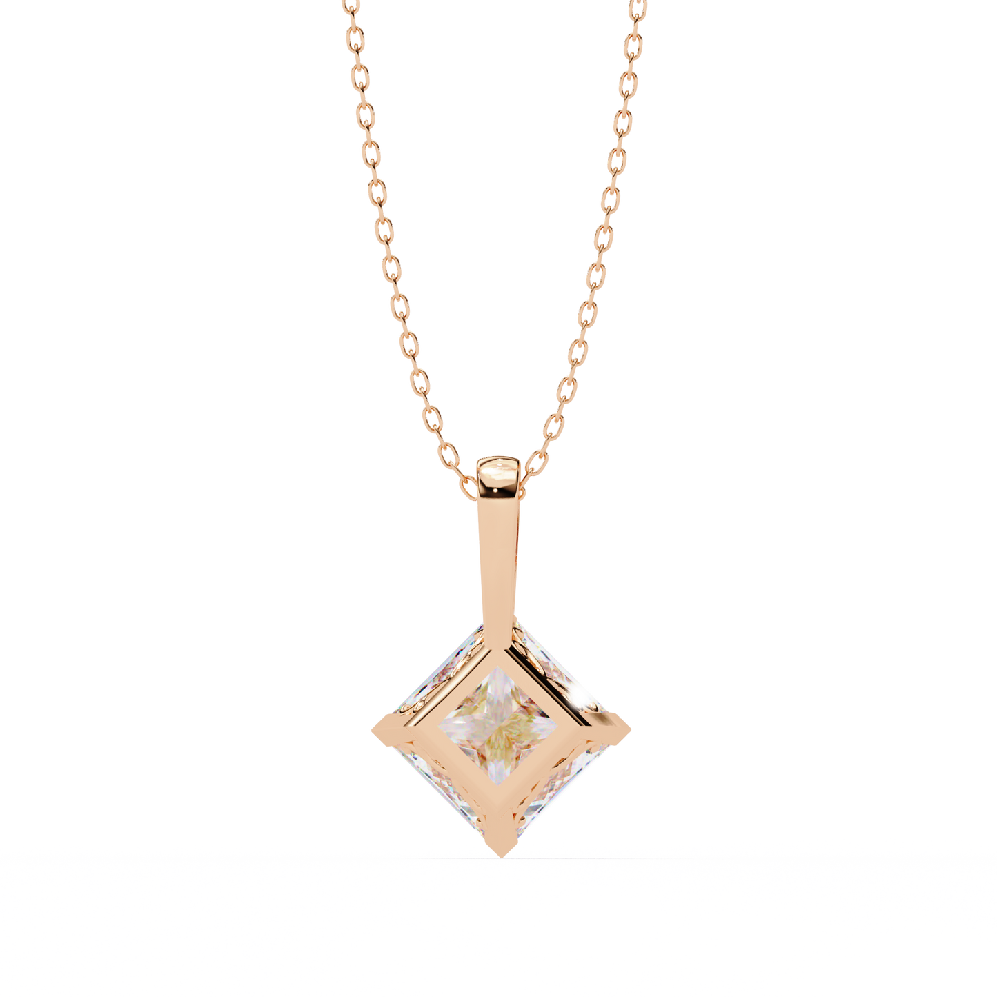 2.90 CT Princess-Cut Lab-Grown Diamond Pendant Necklace in 14K Gold & Platinum