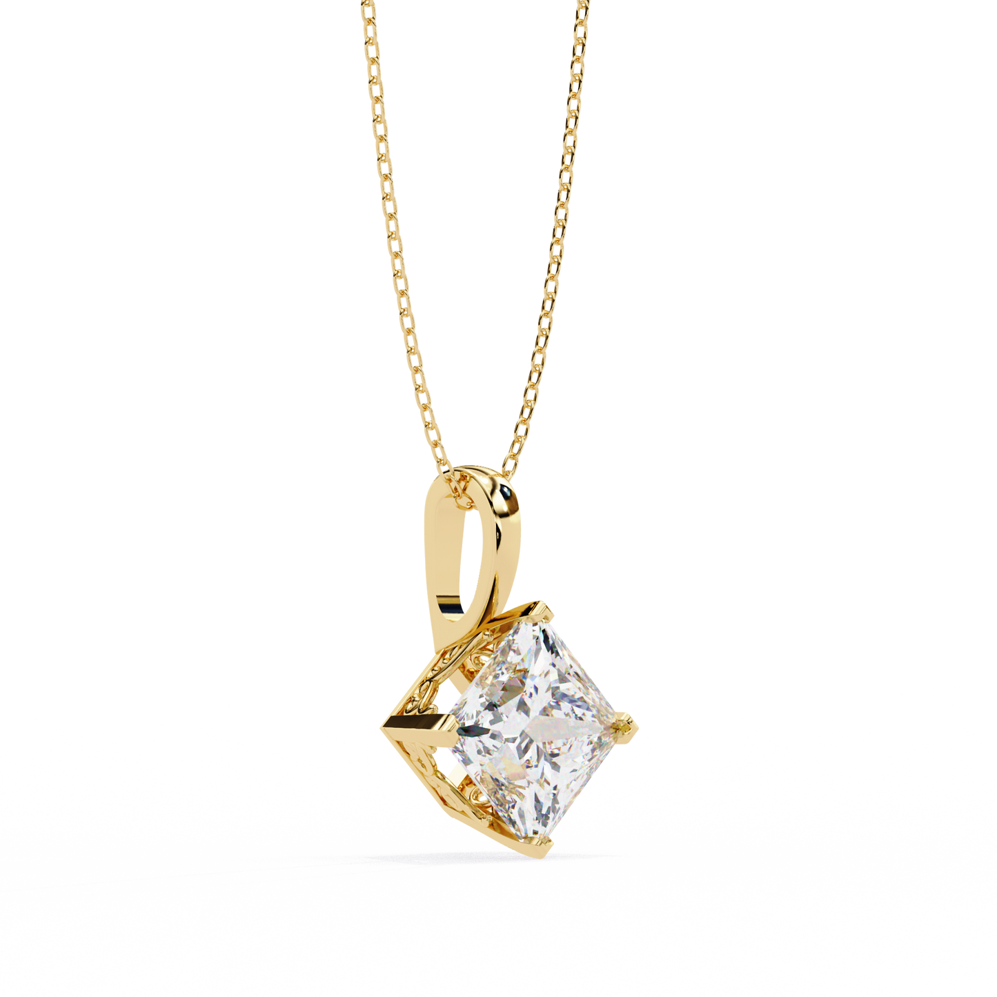 2.90 CT Princess-Cut Lab-Grown Diamond Pendant Necklace in 14K Gold & Platinum
