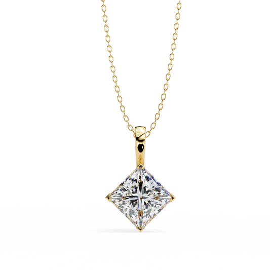 2.90 CT Princess-Cut Lab-Grown Diamond Pendant Necklace in 14K Gold & Platinum