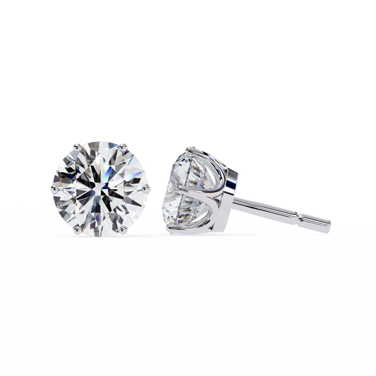 2.57 CTW round lab-grown diamond stud earrings in a six-prong tulip setting crafted from polished platinum.